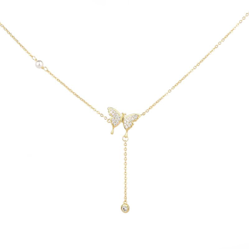 14K Gold Plated Butterfly Necklace for Women, Zirconia Dainty Necklace,Blissbling Jewelry Floating Necklace
