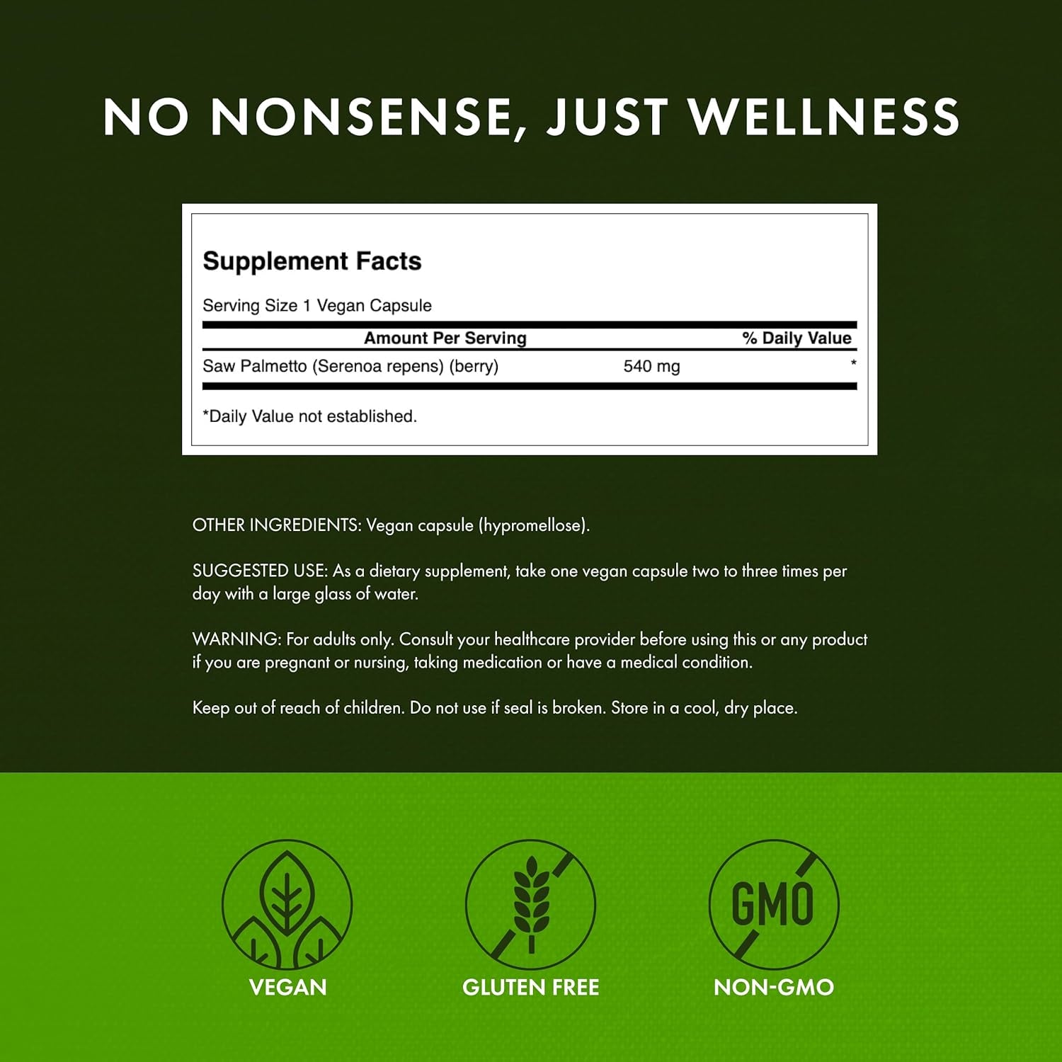 Saw Palmetto Herbal Supplement for Men Prostate Health Hair Supplement Urinary Health 540 Mg 250 Capsules