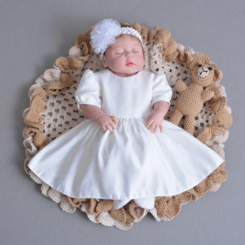 3Pcs Set Baby Girl Baptism Dress Infant Girl Christening Gown Embroidered Lace Newborn 1 Year Birthday Party Gown 0-24 Months
