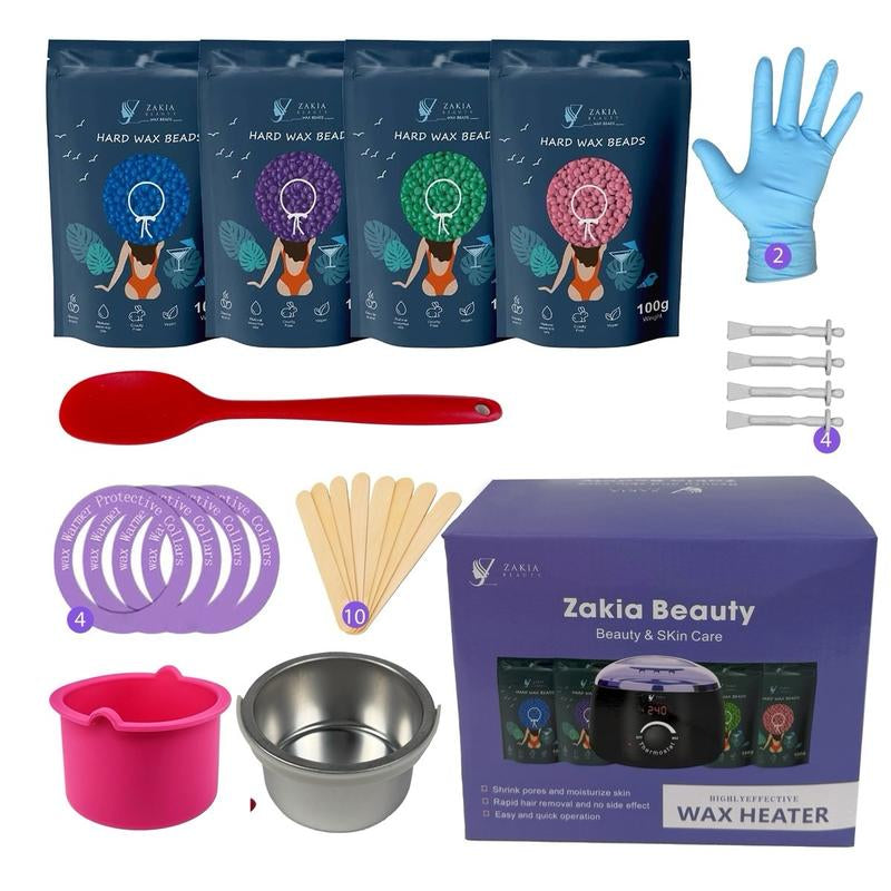 Zakia Beauty Premium Waxing Set for Brazilian Wax for Sensitive Skin - Digital Display- Contain 4 Packs Wax Beans, Body Care Hair Removal Full Sensitive Skin Hard New Luxury Care Cosmetic Tress Wellness Silicone
