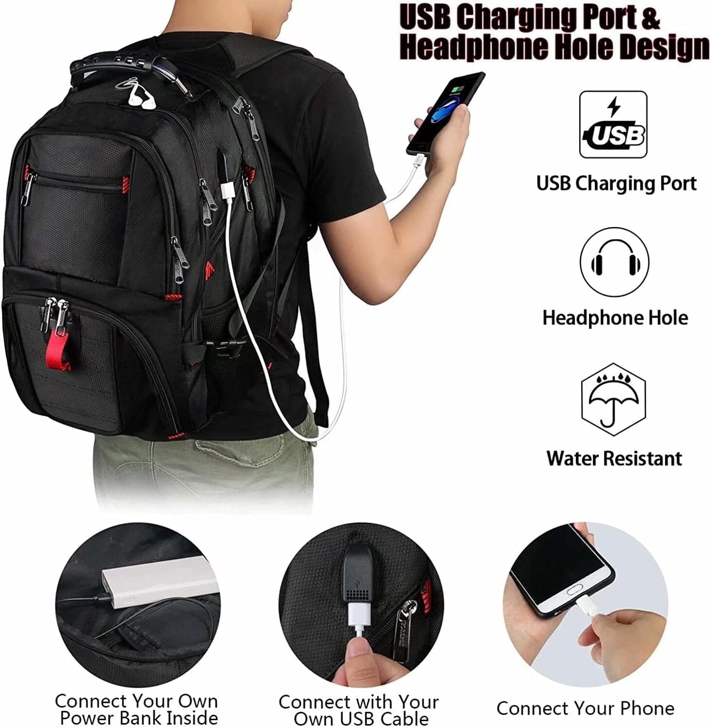 Mochilas De Hombre Grandes Para Viajes Negocios Impermeable Antirrobo Escolares