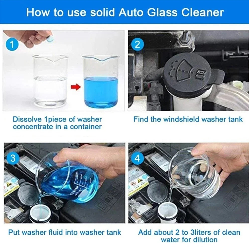 Car Windshield Cleaner Effervescent Tablet Universal Window Glass Washer Fluid Concentrated Solid Set Remove Stains Clear Vision