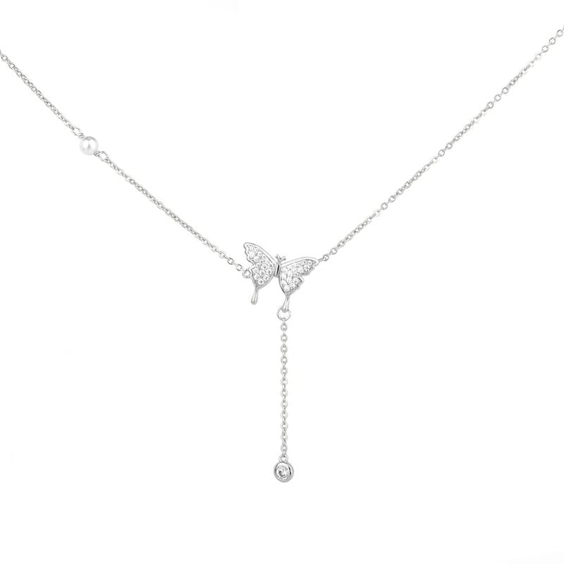14K Gold Plated Butterfly Necklace for Women, Zirconia Dainty Necklace,Blissbling Jewelry Floating Necklace