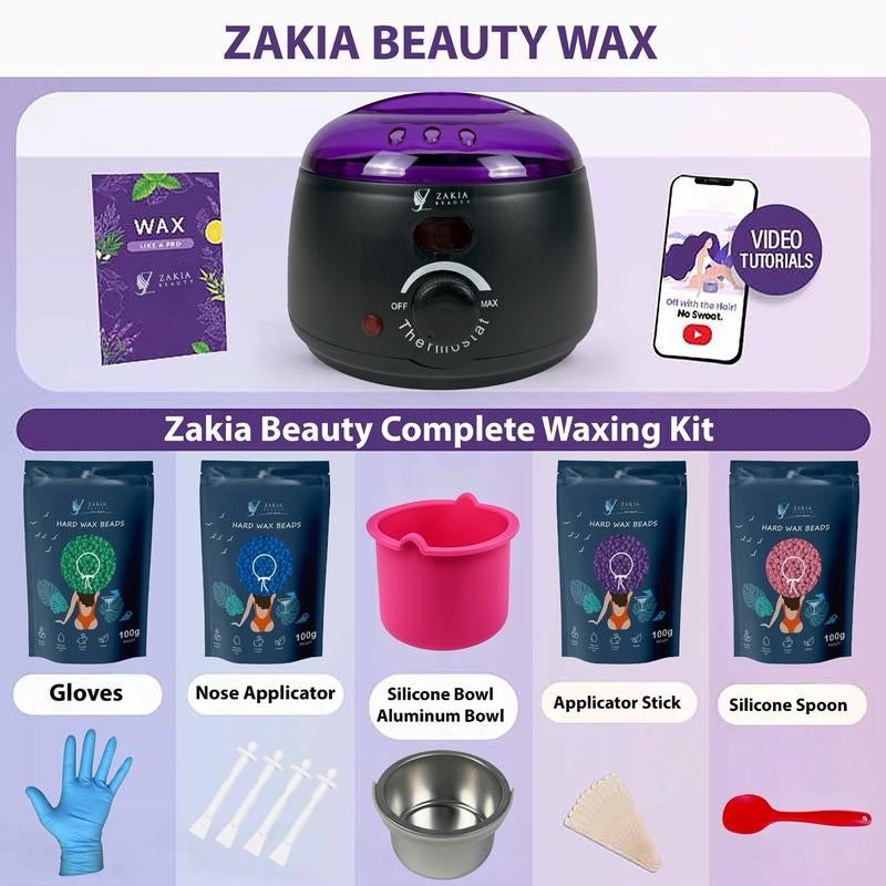 Zakia Beauty Premium Waxing Set for Brazilian Wax for Sensitive Skin - Digital Display- Contain 4 Packs Wax Beans, Body Care Hair Removal Full Sensitive Skin Hard New Luxury Care Cosmetic Tress Wellness Silicone