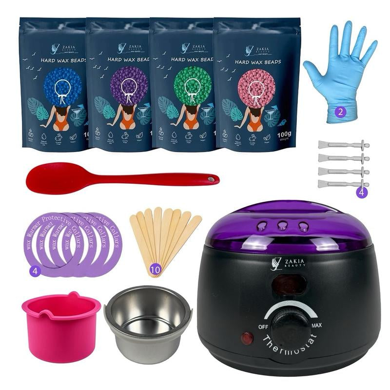 Zakia Beauty Premium Waxing Set for Brazilian Wax for Sensitive Skin - Digital Display- Contain 4 Packs Wax Beans, Body Care Hair Removal Full Sensitive Skin Hard New Luxury Care Cosmetic Tress Wellness Silicone