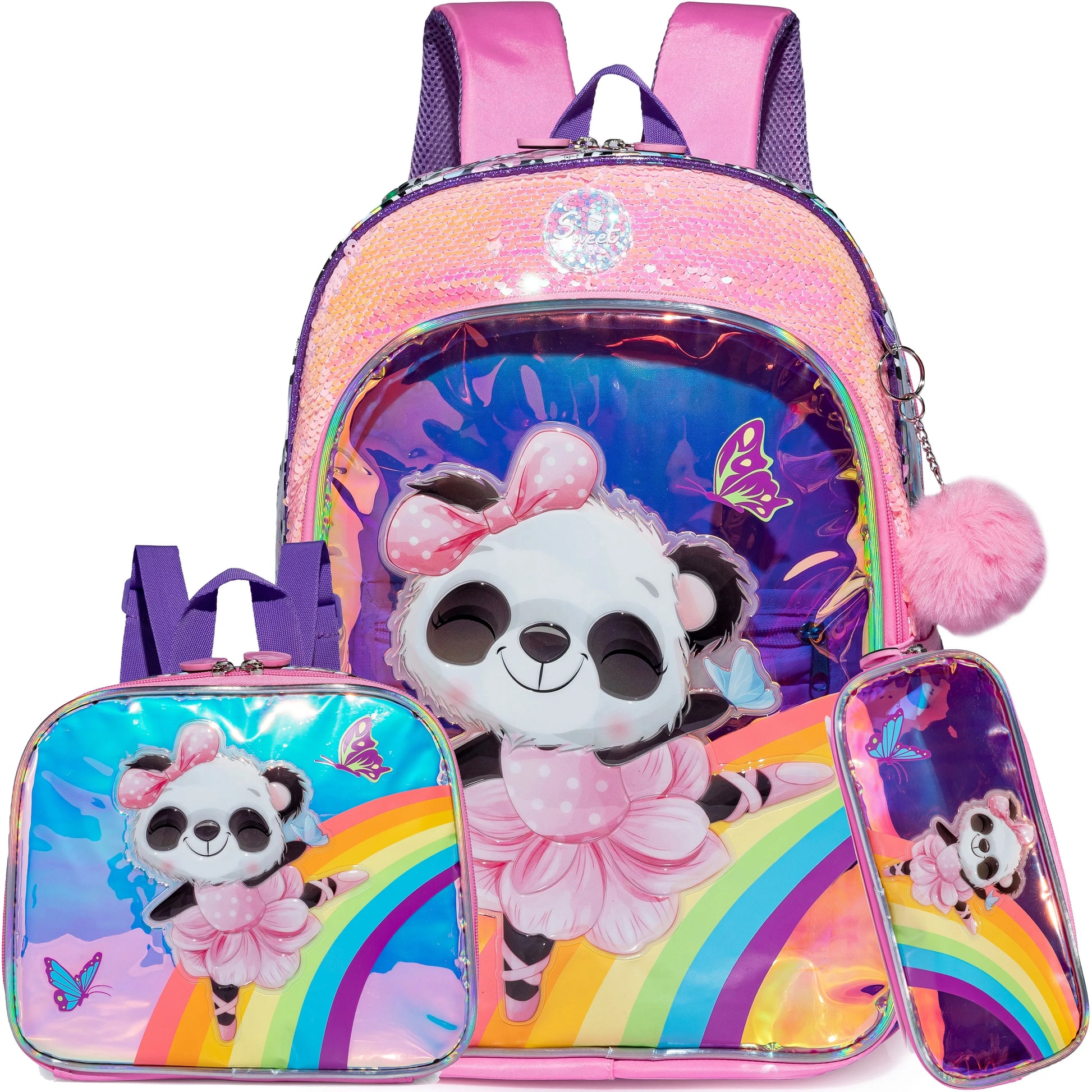 Meetbelify Backpack for Girls Schoolbag for Girls Sequin School Bookbag for Elementary Students Travel Bag with Lunch Box