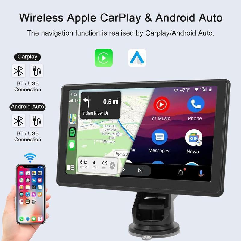 2025 Upgraded Wireless Carplay Screen: the Ultimate Portable Carplay Adapter for Seamless In-Car Entertainment, Voice Control, Rear Camera,Mirror Link