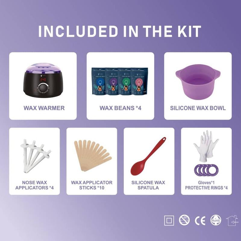 Zakia Beauty Premium Waxing Set for Brazilian Wax for Sensitive Skin - Digital Display- Contain 4 Packs Wax Beans, Body Care Hair Removal Full Sensitive Skin Hard New Luxury Care Cosmetic Tress Wellness Silicone
