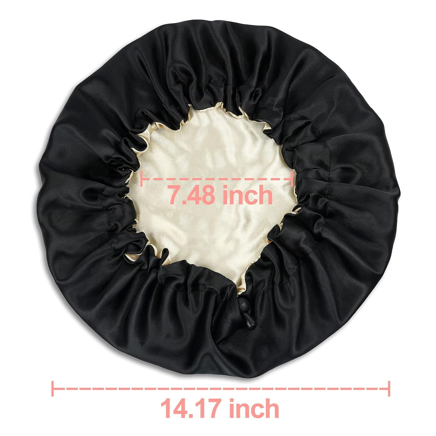 Satin Sleep Cap, Double-Sided Adjustable Bonnet Cap (Black)